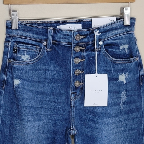 NWT Kancan | Cigarette Fit Button Fly Distressed Skinny Jeans Size 7/27 - Picture 2 of 6